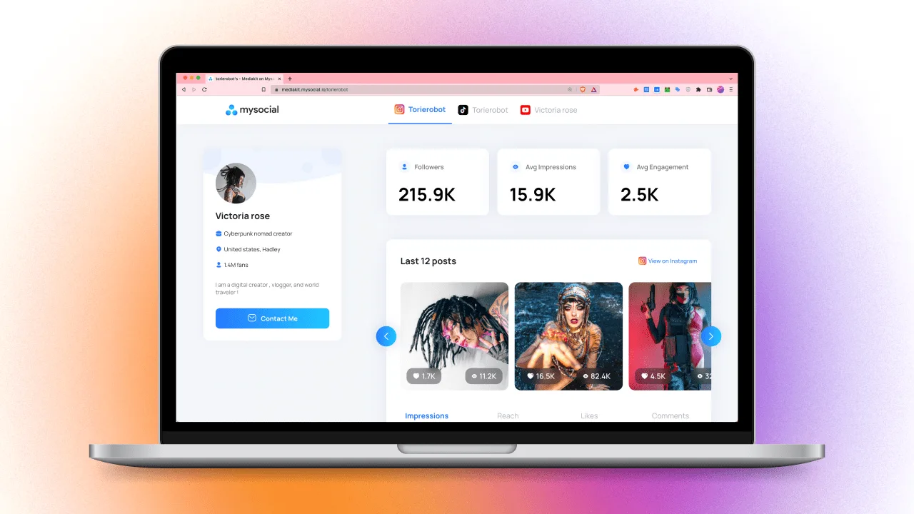 MySocial auto-updating analytics dashboard for creators