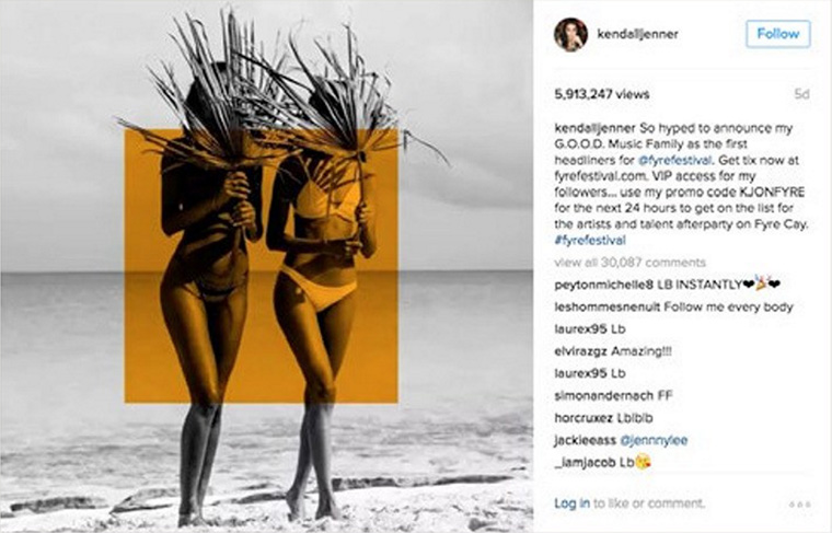Kendall Jenner's now-deleted Instagram post promoting Fyre Festival
